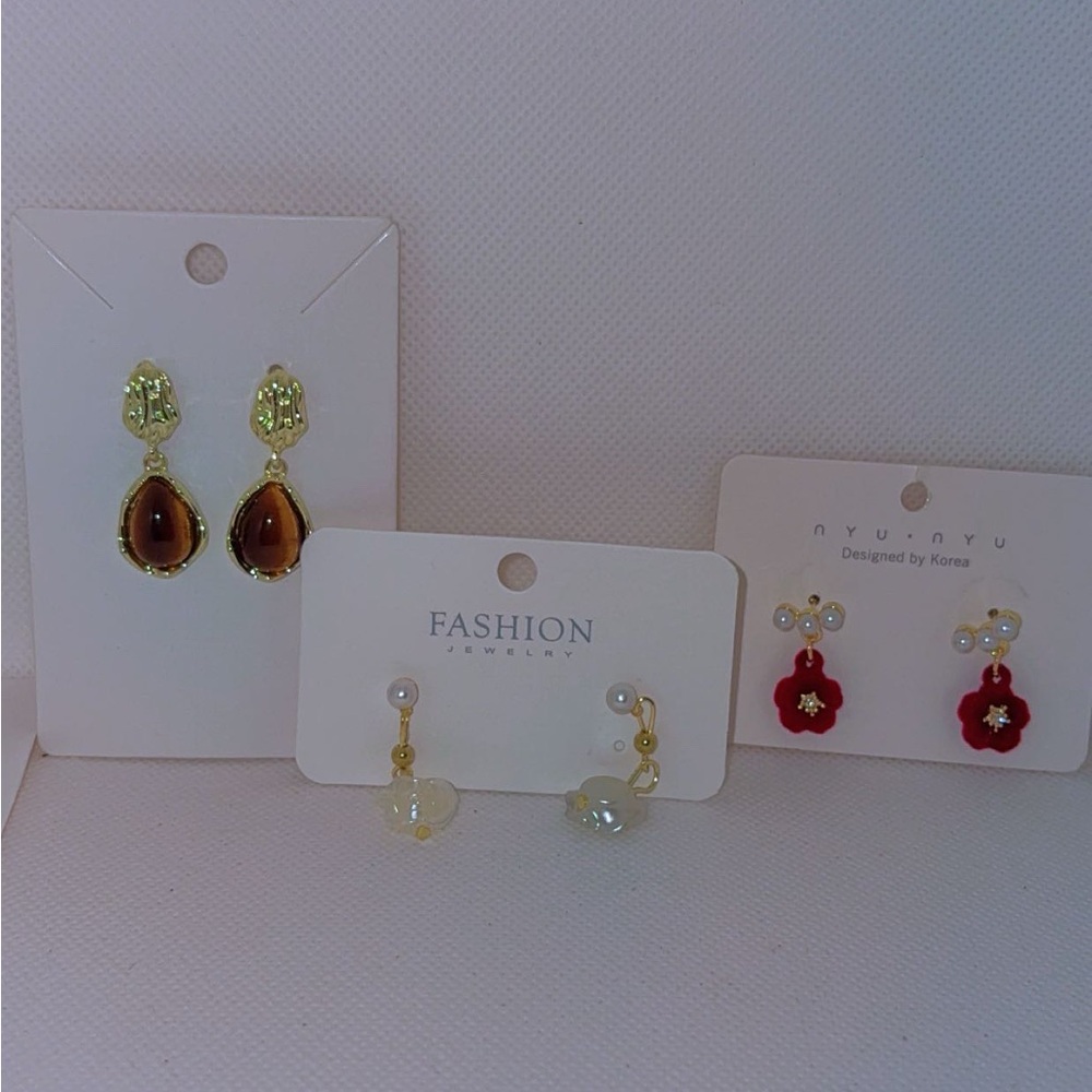 Fashion Jewelry Gold-Tone Brown Teardrop & Pearl Accent Earrings Set